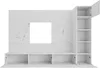 A white modular living room furniture set with open cabinets and shelves, featuring a marble-effect surface and a textured back panel. Produktbild-Vorschau
