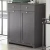 SoBuy Wäscheschrank BZR33-DG grau im Badezimmer mit Deko-Elementen und Handtuch Podgląd zdjęcia produktu