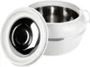 A white insulated food container with its lid open, revealing a stainless steel interior. Produktbild-Vorschau