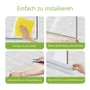 Four-panel instructional image showing how to install a shower door seal. Podgląd zdjęcia produktu