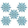 Five light blue glitter snowflakes arranged in a circular pattern on a white background. Produktbild-Vorschau