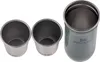 Three stainless steel cups of varying sizes are shown from a top-down perspective against a white background. The largest cup, on the right, is green and features the Stanley logo. The two smaller cups, on the left, are silver. Produktbild-Vorschau