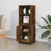 A tall, narrow wooden cabinet with one door open, displaying decorative items on its shelves, placed in a room setting. Voir les images du produit