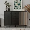 CALICOSY - Buffet 2 Portes 4 Tiroirs Noir et Bois L118 cm - Voir les images du produit 2