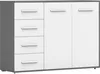 A modern chest of drawers with four drawers on the left and two cabinet doors on the right, set against a plain background. Voir les images du produit