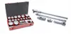 A red toolbox with various sockets and ratchets inside, and separate socket wrenches and extensions laid out to the right. Produktbild-Vorschau