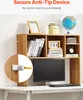 A desk with a bookshelf unit on top, displaying books, a calendar, a globe, and a computer monitor. Voir les images du produit