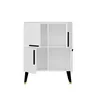 A white cabinet with black handles and black and gold legs, shown against a white background. Produktbild-Vorschau