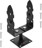 A black metal U-shaped post bracket with a square base and screws on a white background. Produktbild-Vorschau
