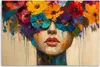 Quadro su tela Astratto Donna con fiori sulla testa 120x80 Anteprima dell’immagine prodotto 3