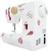 A white sewing machine with red accents and decorative stickers, shown from a side-angle. Produktbild-Vorschau