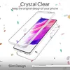A clear phone case is shown in layers around a smartphone, with confetti scattered around. Produktbild-Vorschau
