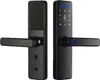 A black smart door lock with a keypad and fingerprint scanner. Produktbild-Vorschau