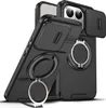 Two black phone cases with camera lens covers and ring stands are displayed against a white background. Voir les images du produit