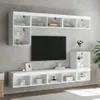 A white TV cabinet unit mounted on a gray wall, with a black TV screen. Anteprima dell’immagine prodotto