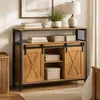 KOMFOTTEU Sideboard Holz mit 2 Schiebetüren & verstellbare Produktbild-Vorschau 2