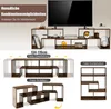 A collage of images showing a modular TV stand in various configurations, with text overlays highlighting features and dimensions. Náhled obrázku produktu