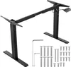 A black electric standing desk frame with included hardware and Allen wrenches, displayed against a white background. Podgląd zdjęcia produktu