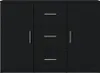 A black sideboard with three drawers and two doors. Produktbild-Vorschau