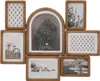 A collage of seven framed pictures, arranged in a multi-frame unit. The frames are made of wood and have a rustic appearance. The images within the frames include a patterned design, a bicycle, a cat, dried flowers, and foliage. Náhled obrázku produktu