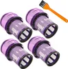 Four purple vacuum cleaner filters and an orange cleaning brush are arranged on a white background. Produktbild-Vorschau