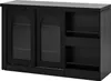 A black sideboard with sliding glass doors and open shelving. Anteprima dell’immagine prodotto