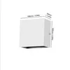 A diagram of a white cube-shaped LED wall light with dimensions indicated. Podgląd zdjęcia produktu