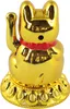 A golden Maneki-neko (lucky cat) figurine with a red collar sits on a decorative golden base. Produktbild-Vorschau