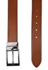 A close-up view of a brown leather belt with a silver buckle, shown against a white background. Anteprima dell’immagine prodotto