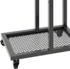 Close-up view of the base of a metal rolling cart with a mesh shelf and wheels. Produktbild-Vorschau