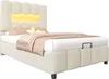 A studio shot of a beige upholstered bed with a lit headboard. Produktbild-Vorschau