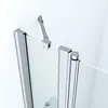A close-up view of a shower enclosure corner, showing the hinge and a support arm. Produktbild-Vorschau