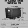 A diagram of a black aluminum trailer tongue tool box with dimensions and specifications. Podgląd zdjęcia produktu