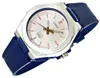 A close-up, angled shot of a Casio women's watch with a silver-tone case and a blue rubber strap. Voir les images du produit