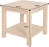 A light brown wooden side table with dimensions indicated by lines and text. Produktbild-Vorschau