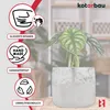 A plant in a decorative pot, with marketing icons and text on the left side. Anteprima dell’immagine prodotto