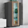 moderne Vitrine in Schwarz aus Holz hoch fürs Wohnzimmer Produktbild-Vorschau 1