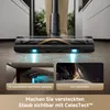 A close-up of a vacuum cleaner head with LED lights illuminating dust on the floor, and two inset images showing its versatility on different surfaces and its anti-tangle feature. Produktbild-Vorschau