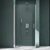 A modern shower enclosure with a single glass door and silver hardware, set against a dark teal wall. Produktbild-Vorschau