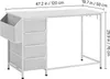 A white desk with drawers and a storage organizer attached to the side, with dimensions indicated by measurement lines and text. Produktbild-Vorschau