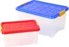 Two plastic storage boxes with lids, one red and one blue, are shown against a white background. Produktbild-Vorschau