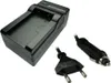 A black battery charger with two different power cords, one for a wall outlet and one for a car cigarette lighter. Produktbild-Vorschau