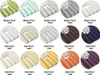 A collage of different colored blinds with their names and product codes. Produktbild-Vorschau