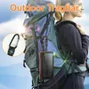 A person wearing a backpack with a solar power bank and compass attached. Produktbild-Vorschau