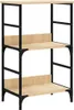 A three-tier shelf unit with a wood-grain finish and black metal frame, shown against a white background. Produktbild-Vorschau