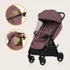 A pink baby stroller with a mosquito net is shown against a light beige background. Insets show close-ups of the stroller's canopy and handle. Produktbild-Vorschau