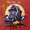 A marketing image featuring two purple gaming chairs with a dragon motif, set against a red and gold background with a dragon illustration. Anteprima dell’immagine prodotto