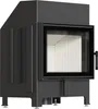 A black fireplace insert with its door open, showing the white interior. Produktbild-Vorschau
