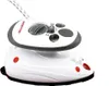 A white Veritas mini steam iron with a gray trim and red accents is shown against a white background. Produktbild-Vorschau