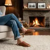 Heren slippers, leer, lamswol, lichtbruin, met de hand Productafbeelding-voorbeeld 2